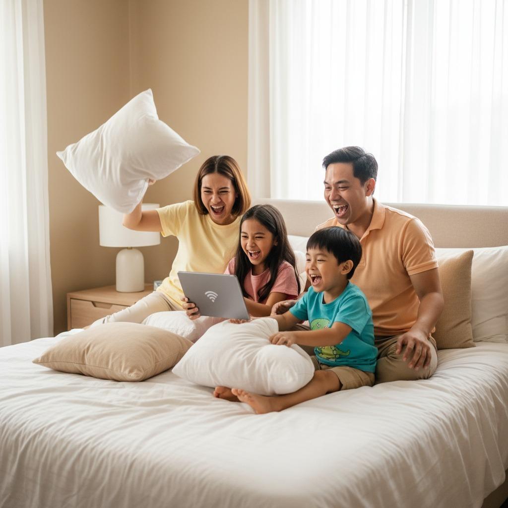 Family using Woofy WiFi across devices